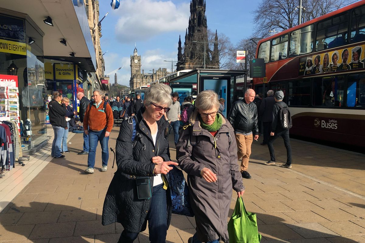 Two women talk as they walk down a street in Edinburgh, Scotland, Tuesday, March 14, 2017. Scotland’s leader delivered a shock twist to Britain’s EU exit drama on Monday, announcing that she will seek authority to hold a new independence referendum in the next two years because Britain is dragging Scotland out of the EU against its will. First Minister Nicola Sturgeon said she would move quickly to give voters a new chance to leave the United Kingdom because Scotland was being forced into a “hard Brexit” that it didn’t support. (Vitnija Saldava / Associated Press)