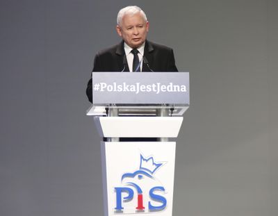 Poland’s ruling party leader Jaroslaw Kaczynski speaks at the Law and Justice party national congress in Przysucha, Poland, on Saturday, July 1, 2017. Kaczynski said other nations are envious of President Donald Trump’s next week’s visit to Warsaw, and he singled out Britain. He reiterated Poland’s refusal to accept migrants within a European Union relocation plan.in Przysucha, Poland, Saturday, July 1, 2017. (Czarek Sokolowski / Associated Press)