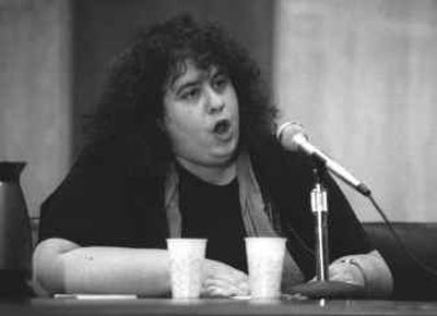 
 Andrea Dworkin speaks to a federal commission on pornography in 1986.
 (File/Associated Press / The Spokesman-Review)