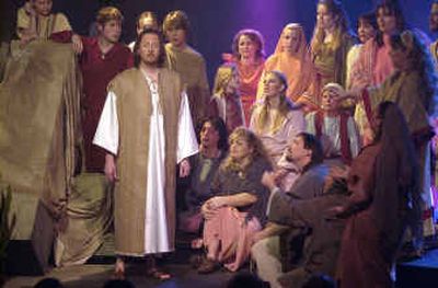 
Brian Doig, standing in front, plays Jesus Christ in the Lake City Playhouse production of 