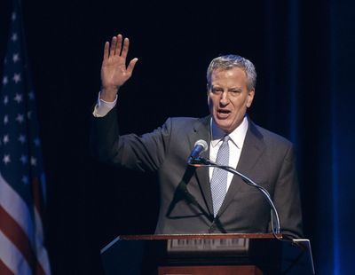 New York City Mayor Bill de Blasio speaks during the “People’s State of the Union” event Jan. 29, 2018 at The Town Hall in New York. De Blasio put his legal troubles behind him a year ago when federal prosecutors said he wouldn’t face criminal charges over his campaign fundraising tactics. Recently, new revelations that two businessmen pleaded guilty to making donations that amounted to bribes has led to a renewed round of criticism of the Democrat. (Andres Kudacki / Associated Press)