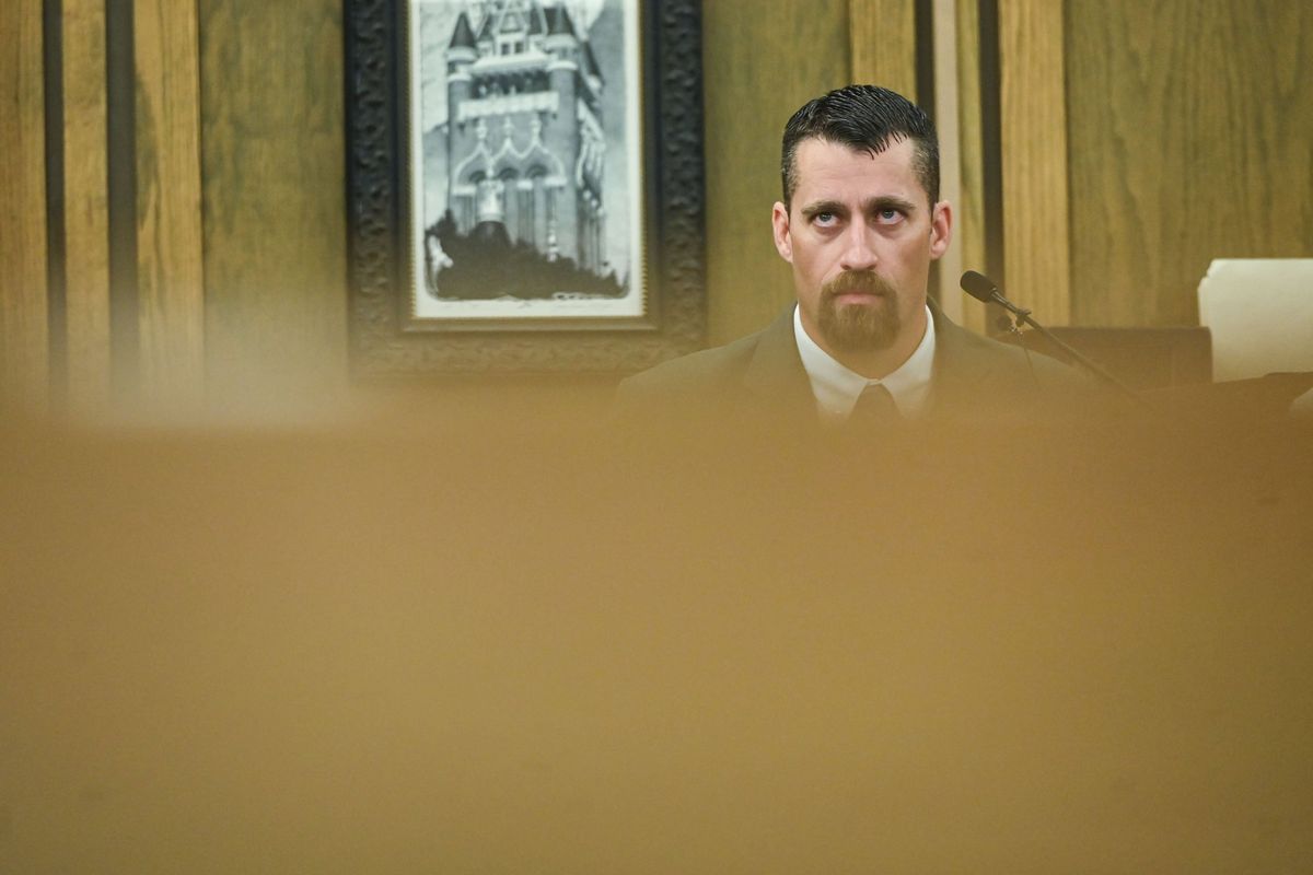 Former Spokane Police Officer Nathan Nash is on trial for multiple counts of rape along with unlawful imprisonment. Nash testified Thursday, Aug. 25, 2022 in Judge John Cooney’s courtroom in the Spokane County Courthouse.  (Dan Pelle/The Spokesman-Review)