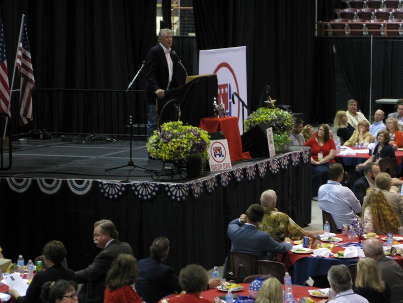 Idaho Gov. Butch Otter addresses the state Republican Party convention in Nampa on Friday (Betsy Z. Russell)