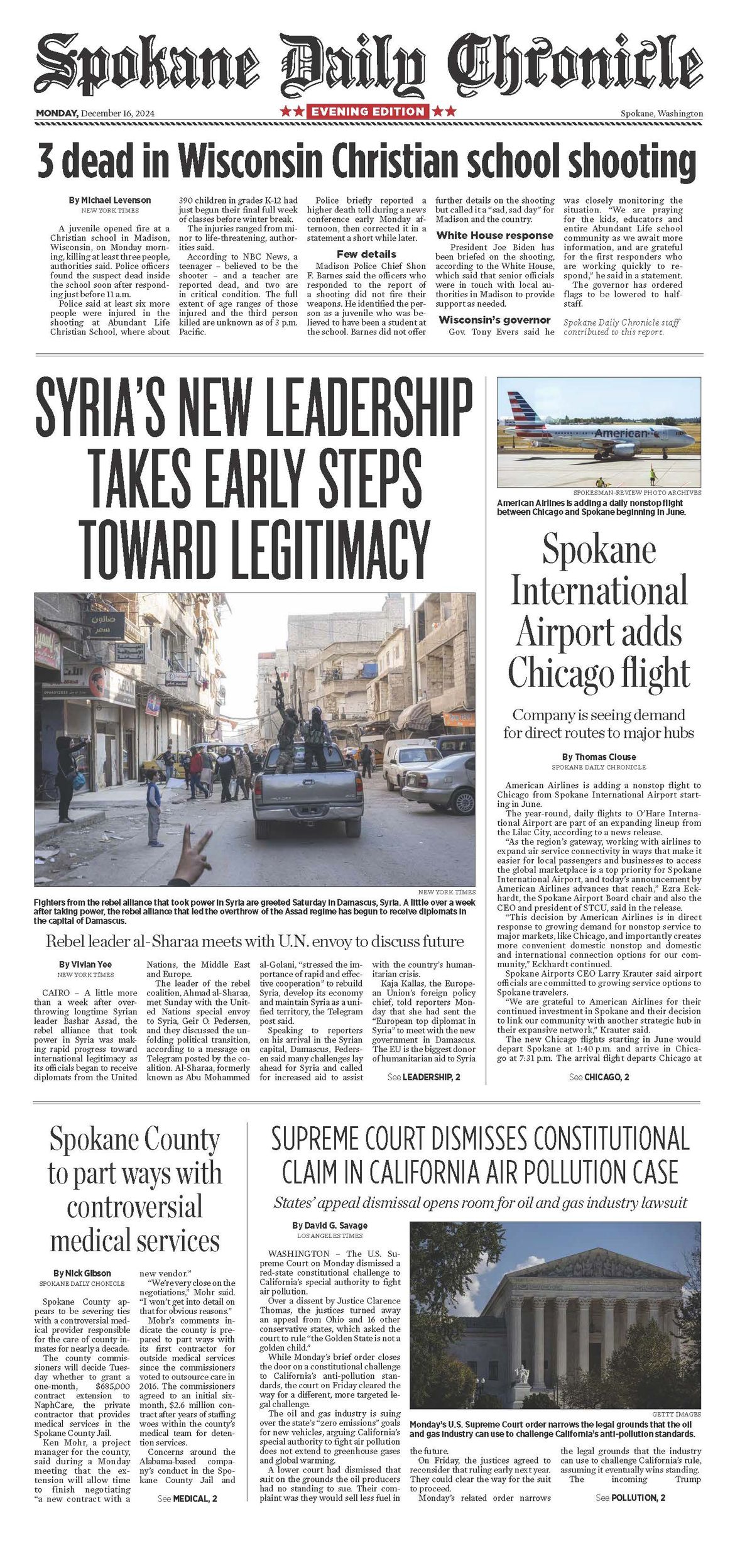 The Chronicle Front Page for Dec. 16, 2024 The SpokesmanReview