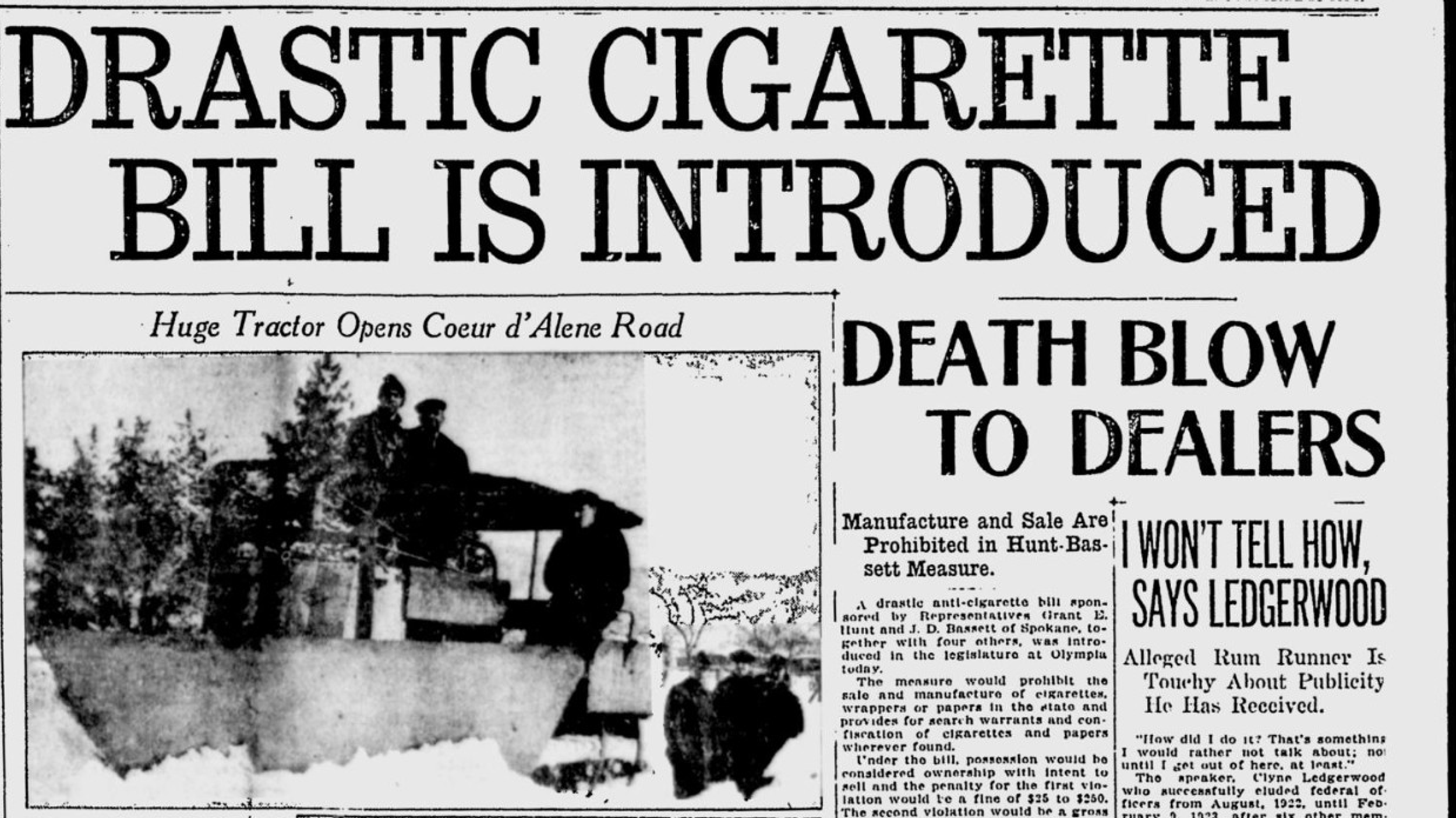 cigarette bill 100 years ago in Spokane: Two local lawmakers push for cigarette ban