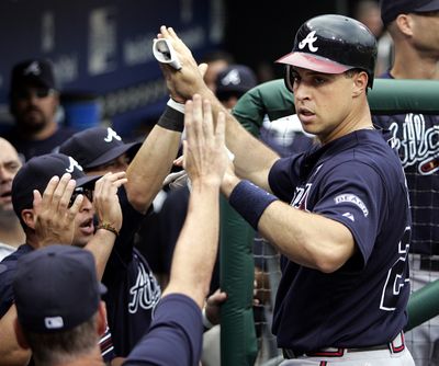 Mark Teixeira is switching leagues after being traded. (Associated Press / The Spokesman-Review)