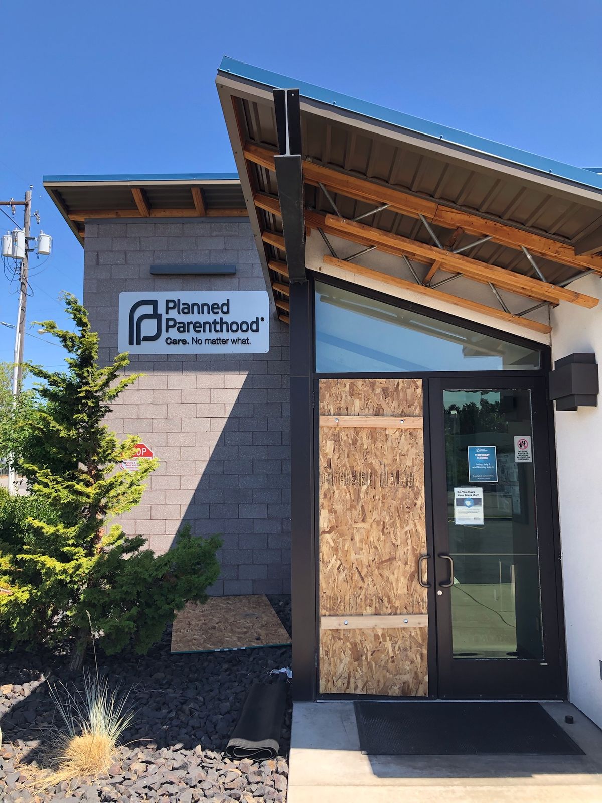 A vandal smashed 14 windows at the Planned Parenthood clinic in Spokane Valley.  (Courtesy Paul Dillon)