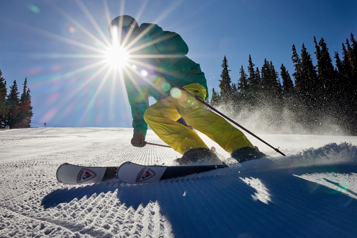 Todd Casey, a ski instructor at Copper Mountain Ski Resort, takes a test run long before the first paying clients arrive, in Frisco, Colo., on Oct. 23.  (STEPHEN SPERANZA/The New York Times)