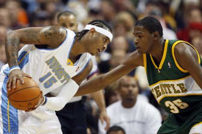 
Associated Press Sonics play Nuggets Sunday on KQUP 24.
 (Associated Press / The Spokesman-Review)