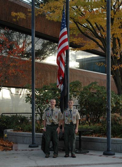 Eagle Scouts Zachary Taylor and Christopher Taylor received the Outstanding Patriotic Service Award from the Governor’s Council on Veterans Affairs for their Eagle Scout projects at the Washington state Veterans Cemetery in Medical Lake.