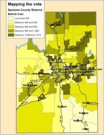 Map of the ballots cast, by precinct, in the 2012 general election (Jim Camden)