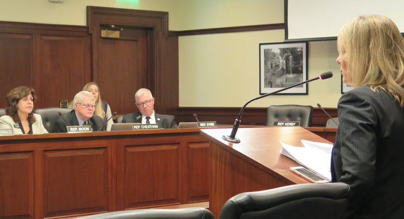 Idaho state schools Superintendent Sherri Ybarra addresses the House Education Committee on school science standards on Wednesday, Feb. 7, 2018. (Betsy Z. Russell)