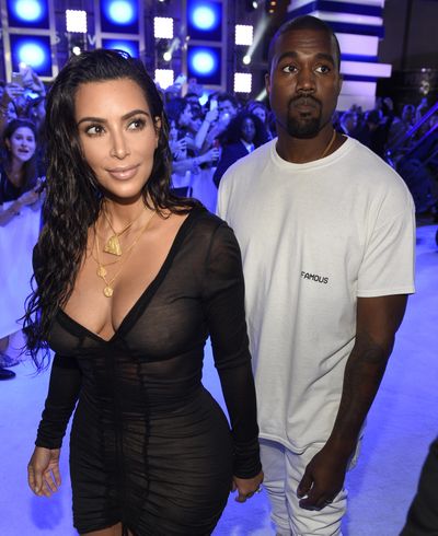Kim Kardashian West , left, and Kanye West arrive at the MTV Video Music Awards at Madison Square Garden on Sunday, Aug. 28, 2016, in New York. (Chris Pizzello / Associated Press)