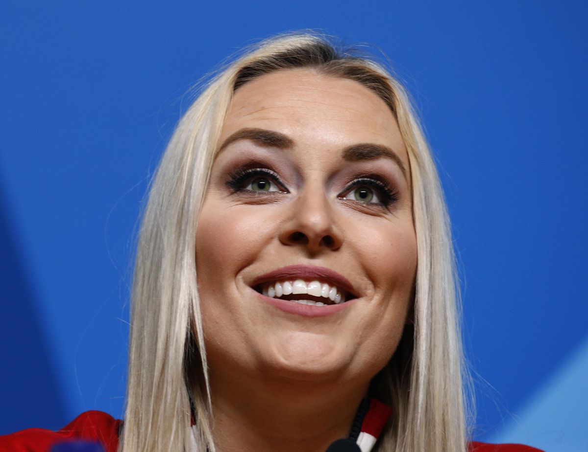 Alpine skier Lindsey Vonn, of the United States, talks to the media during a news conference at the 2018 Winter Olympics in Pyeongchang, South Korea, Friday, Feb. 23, 2018. (Charlie Riedel / Associated Press)