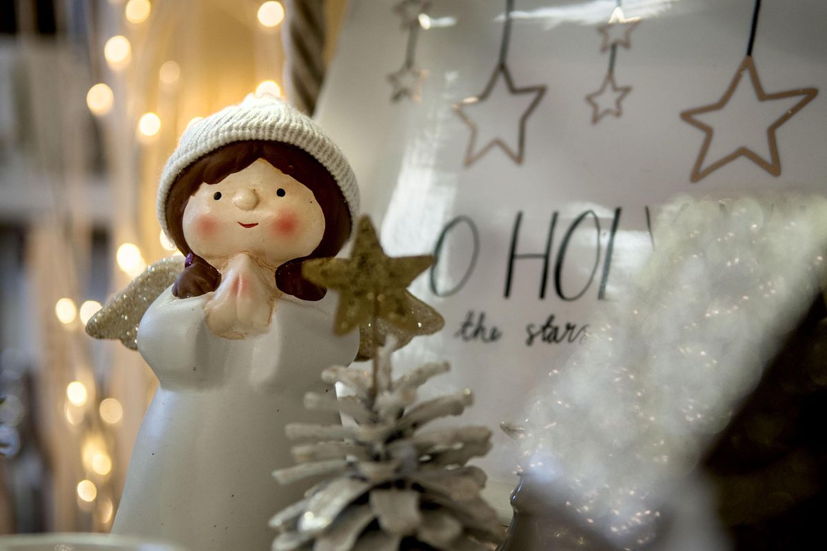 These Christmas decorations, seen Tuesday, Nov. 26, 2019, are for sale at Simply Northwest in Spokane Valley. (Kathy Plonka / The Spokesman-Review)