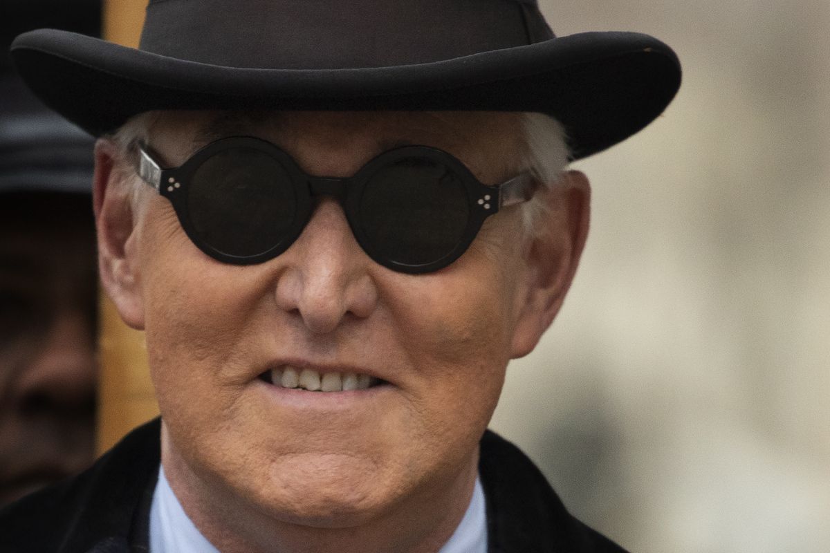 FILE - In this Feb. 20, 2020, file photo, Roger Stone arrives for his sentencing at federal court in Washington.  (Manuel Balce Ceneta)