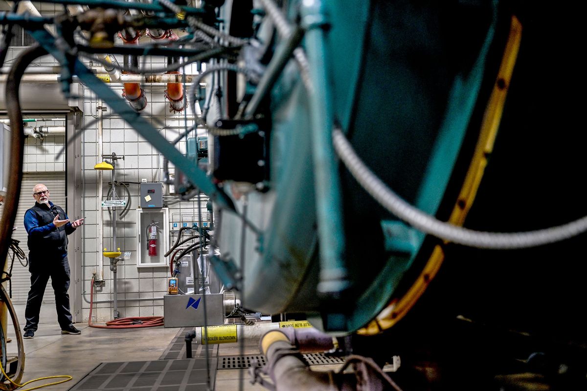 Gil Haubert, Spokane County’s facilities director, talks about the boilers that heat buildings on the county campus on Friday.  (Kathy Plonka/The Spokesman-Review)