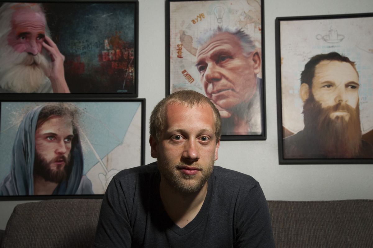 Jeremy Vermilion is an artist who mixes painting with digital art to create pieces that represent his relationship with God and subtle commentaries on spirituality. (Colin Mulvany)