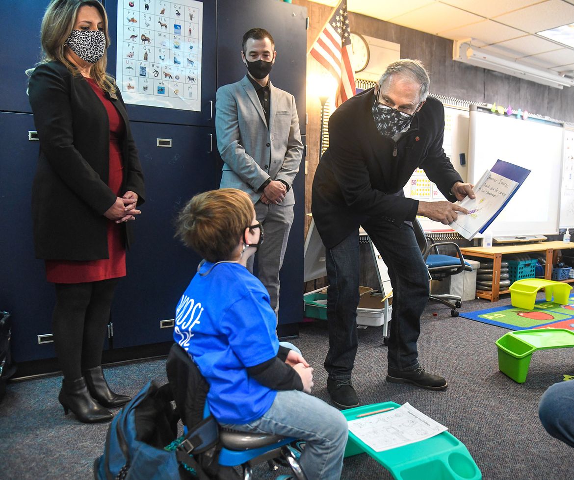 Gov. Jay Inslee tours Stevens Elementary Feb. 23, 2021 The