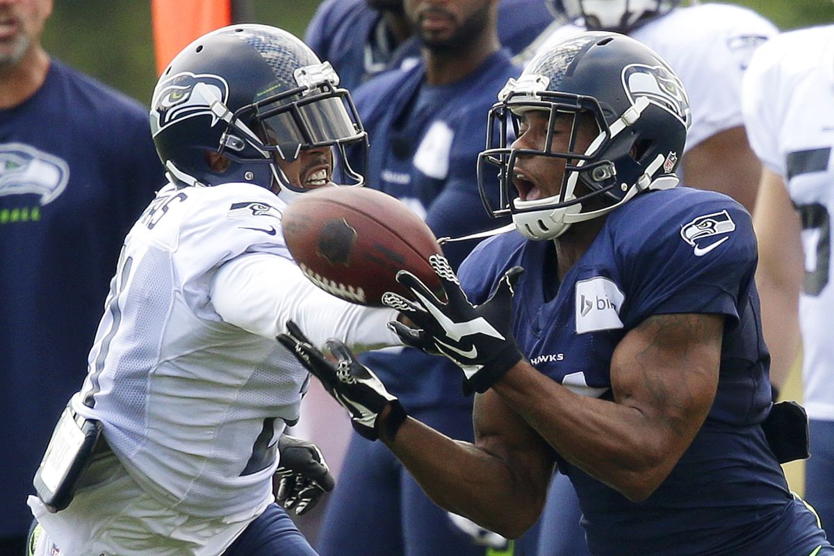 Wide receiver Percy Harvin, right, is one of a handful of candidates being considered for the Seahawks’ new punt returner. (Associated Press)