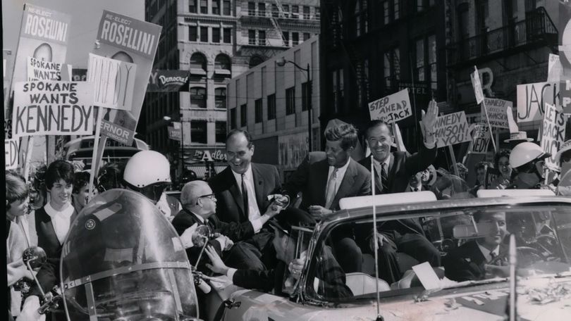 Sen. John Kennedy campaigns in Spokane in 1960. (Spokesman-Review archives)