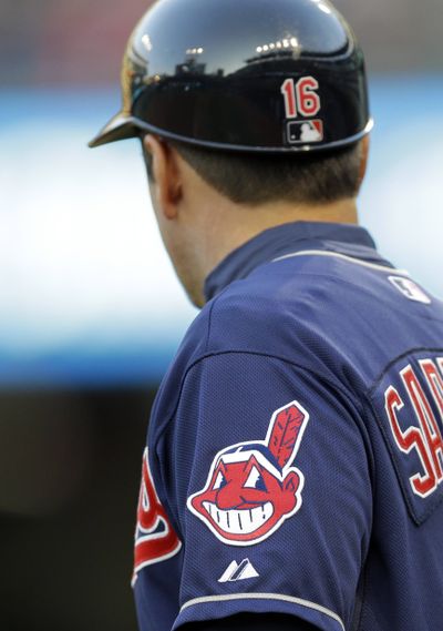 The Chief Wahoo logo is worn on the uniform sleeve by the Cleveland Indians. (Associated Press)