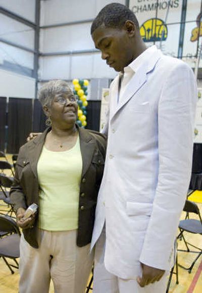 
New Sonics player Kevin Durant visits with his grandmother. Associated Press
 (Associated Press / The Spokesman-Review)