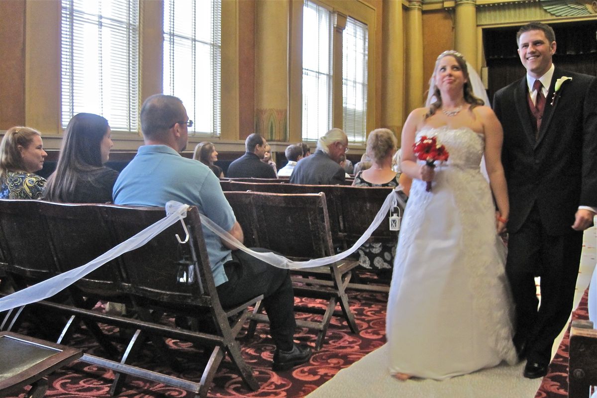 Amber Port and Kenny Johnston had a great wedding at the Masonic Center. (Cheryl-Anne Millsap / Kiss the Bride NW)