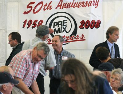Chuck Prussack, general manager of Central Pre-Mix Pre-stress Co., talks with guests during a 50th anniversary celebration Aug. 21. (Dan Pelle / The Spokesman-Review)