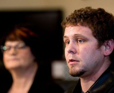 Clayton Peaster expresses to members of the press on Thursday his hopes of protecting future sexual abuse victims using the sexual abuse case he's bringing against local and national Holdeman Mennonite churches. Between the ages of 12 and 16, Peaster was allegedly sexually abused by his father, and no lawful action or protection was given to Peaster after he informed leaders of his local Mennonite Church. There are multiple reports of similar cases in the Mennonite Church in the U.S. and Canada. (Jake Parrish/Coeur d'Alene Press)