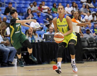Guard Skylar Diggins-Smith scored 27 points in Dallas Wings’ victory over Seattle Storm. (File / Associated Press)
