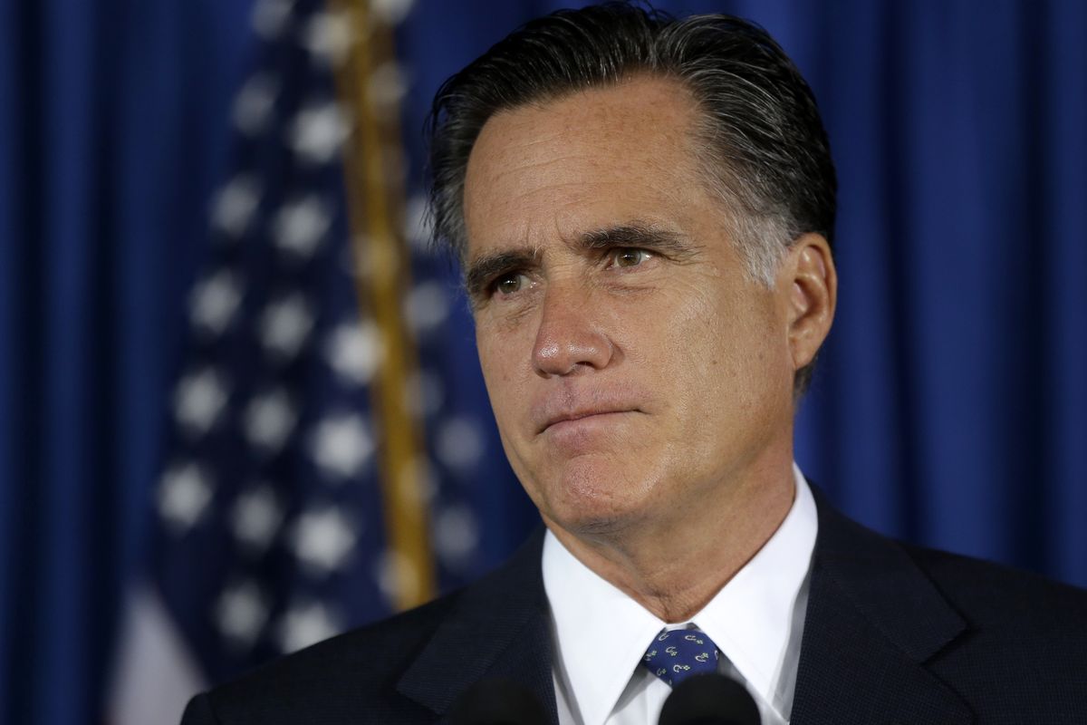 Republican presidential candidate, former Massachusetts Gov. Mitt Romney makes comments on the killing of U.S. embassy officials in Benghazi, Libya, while speaking in Jacksonville, Fla.,  Wednesday, Sept. 12, 2012. (Charles Dharapak / Associated Press)