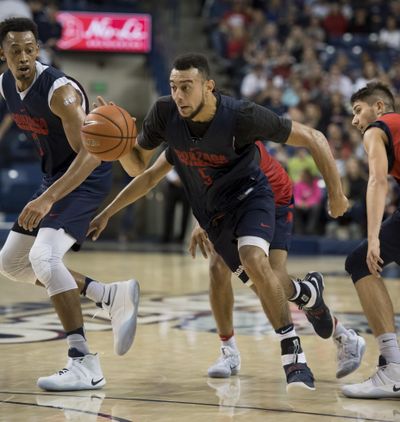 Gonzaga’s Nigel Williams-Goss (5) has been named to the Cousy Award watch list. (Colin Mulvany / The Spokesman-Review)