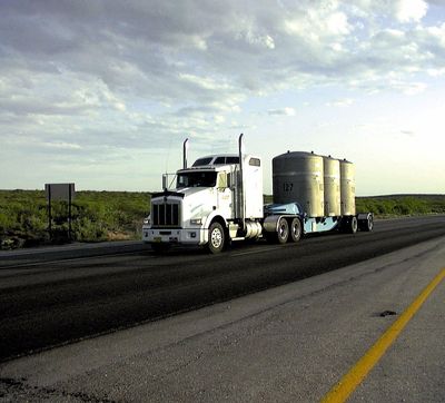The first shipment of mixed nuclear waste from rom a federal lab in Idaho rolled down 285 towards the Waste Isolation Pilot Plant in Carlsbad, N.M., Wednesday afternoon, April 28, 1999. Deliveries were subsequently delayed after a drum ruptured, contaminating part of the plant. (ALFRED J. HERNANDEZ / Associated Press)