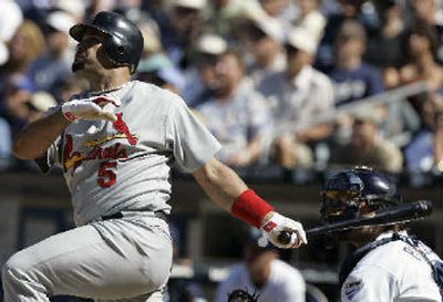 
Albert Pujols of St. Louis homers in the fourth inning. 
 (Associated Press / The Spokesman-Review)
