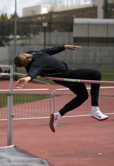 Washington State University sophomore Shawn Swartz practices the high jump at Mooberry Track in Pullman. Swartz recently returned to the track after being diagnosed with acute lymphoblastic leukemia.  (Kevin Quinn / Special to The Spokesman-Review)