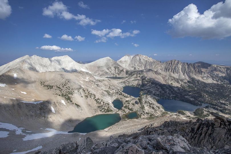 Big Boulder Lakes are in the Boulder-White Clouds. On the skyline are three 11,000-foot peaks, from left, Peak D.O., White Cloud Peak, and Calkens, the highest of the three at 11,487 feet. (Matt Leidecker photo)