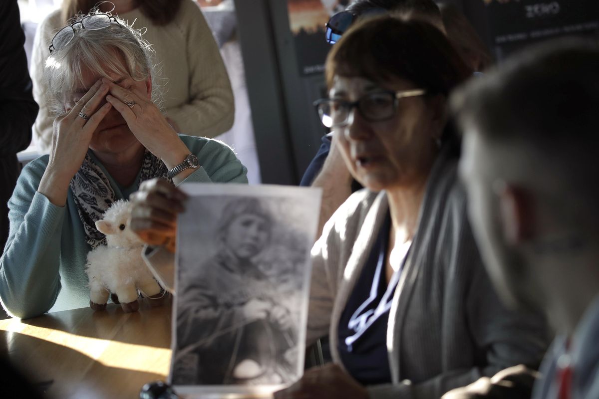 Sex abuse survivor Bernadette Howell, from Canada, left, cries as she listens to Evelyn Korkamaz, another survivor, during a press conference of members of the ECA (Ending Clergy Abuse), in Rome, Friday, Feb. 22, 2019. Francis summoned 190 bishops and religious superiors for the four-day tutorial on preventing abuse and protecting children after the scandal erupted last year in Chile and again in the U.S. (Alessandra Tarantino / Associated Press)