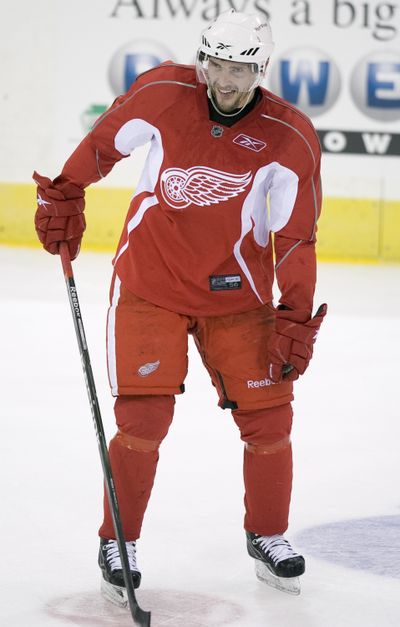 Detroit fans are hoping Pavel Datsyuk suits up tonight.  (Associated Press / The Spokesman-Review)