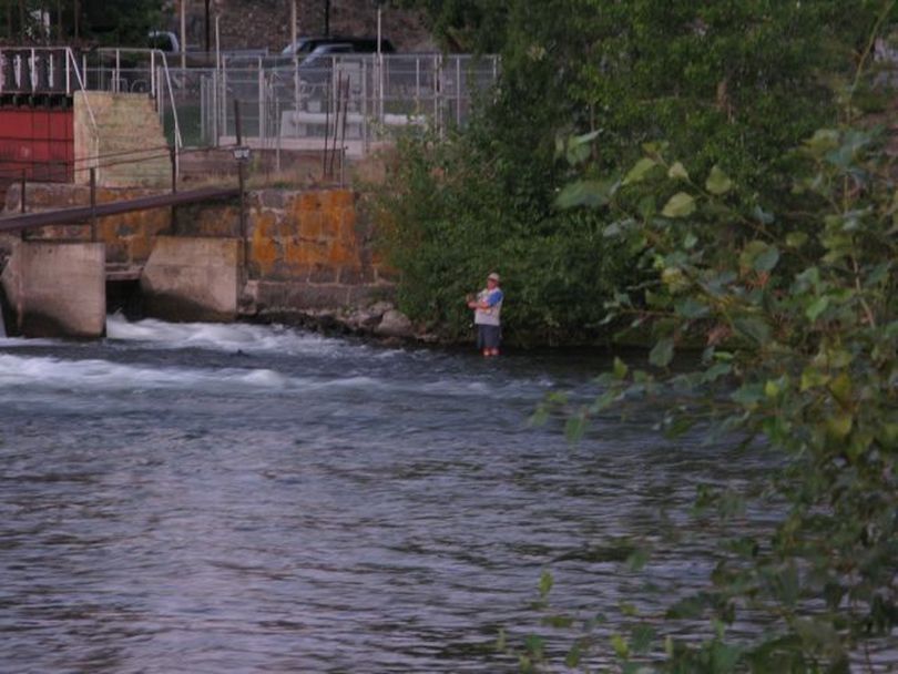 A fisherman on the Boise River, just above Barber Park, early Tuesday morning. (Betsy Russell / The Spokesman-Review)