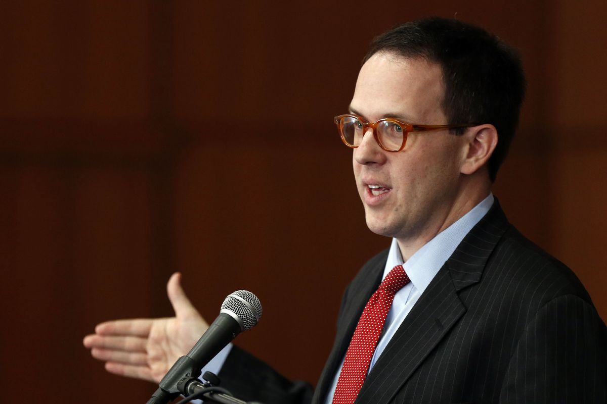 FILE - In this, Dec. 21, 2016 file photo, Tulsa mayor G.T. Bynum speaks in Tulsa, Okla. For most mayors in deep-red states like Oklahoma, the prospect of hosting the first rally for President Donald Trump in months would be a welcome one. But for Bynum, the timing of Trump