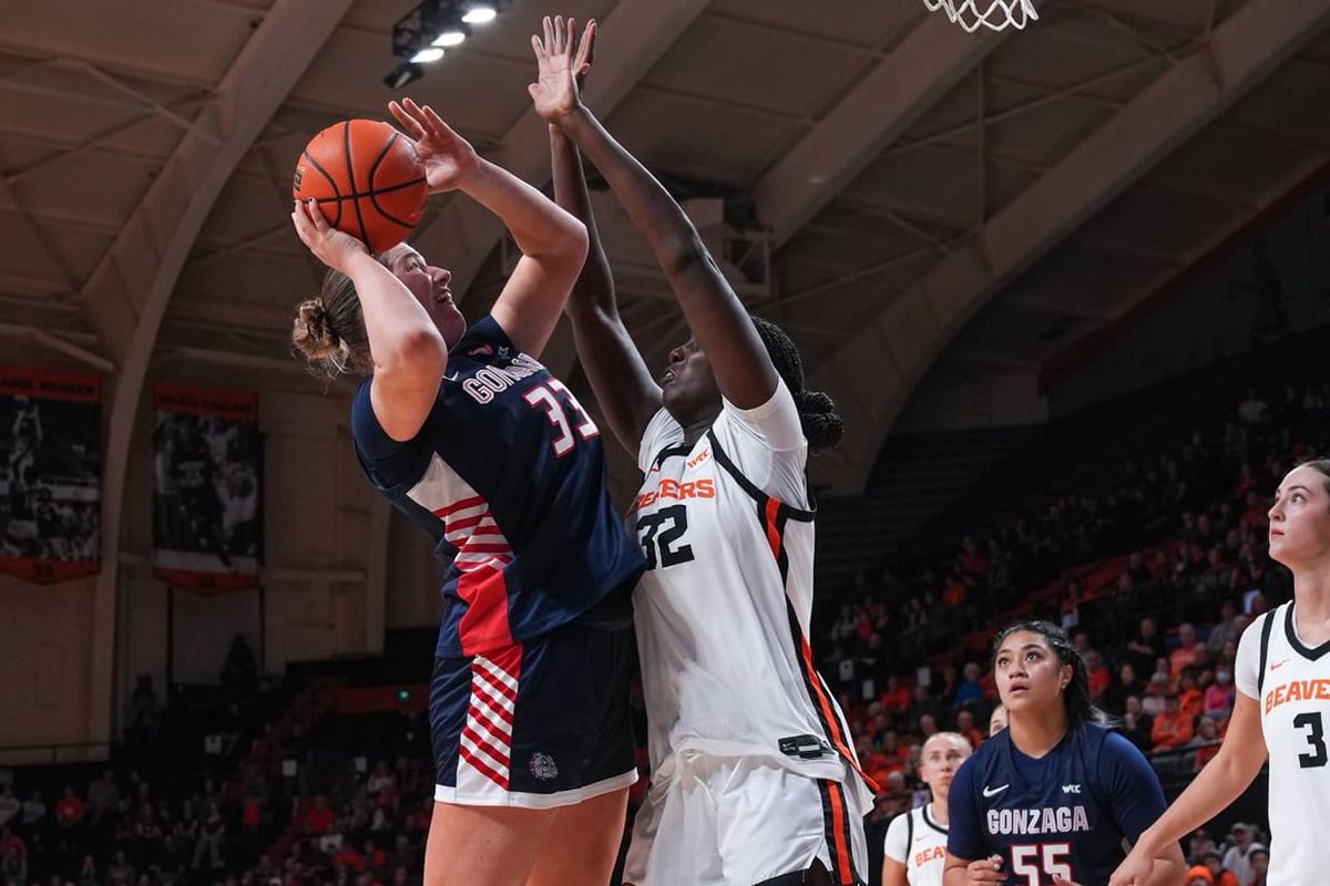 Gonzaga forward Lauren Whittaker goes up for a shot against Oregon State on Thursday in Corvallis.  (Courtesy of Gonzaga Athletics)