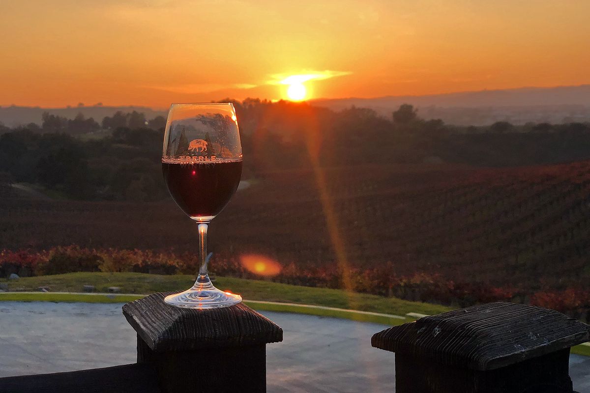 The sun sets over the vineyards at Eberle, one of Paso Robles