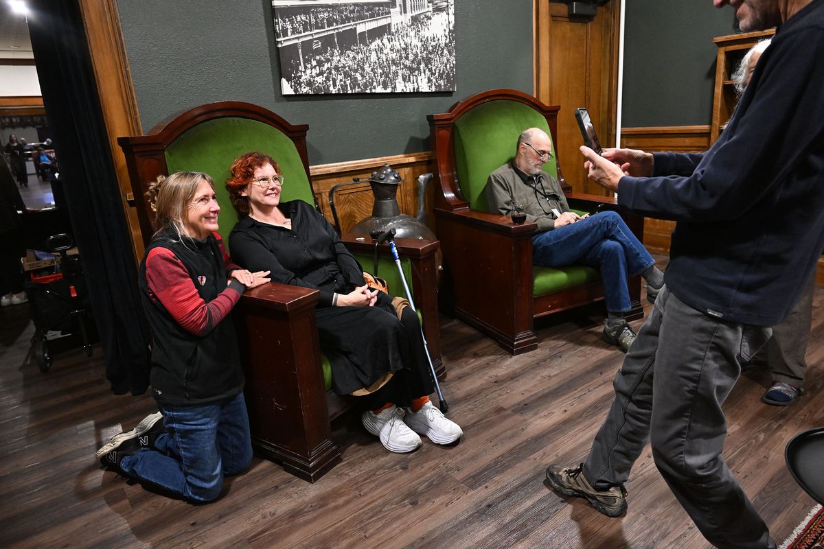 River Selby poses for photos with attendees at the Northwest Passages event at the Montvale, Monday, Oct. 20, 2025  (Jesse Tinsley/THE SPOKESMAN-REVIEW)