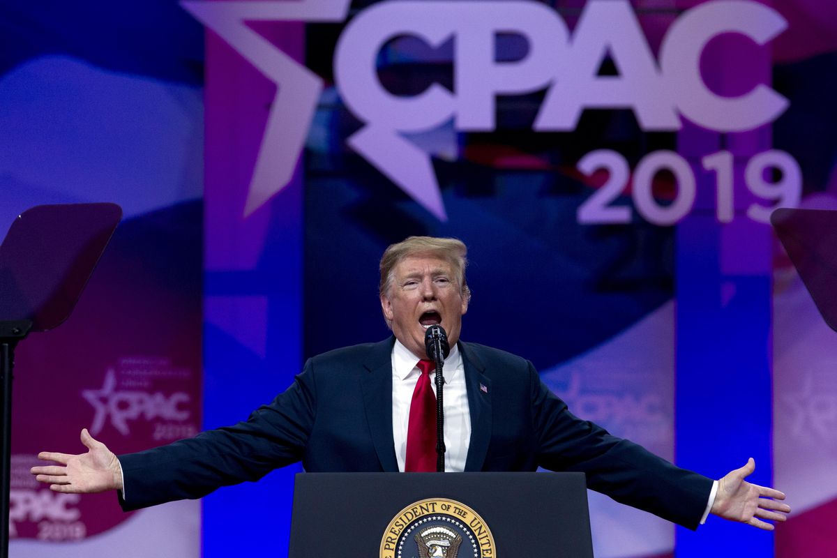 President Donald Trump speaks at the Conservative Political Action Conference, CPAC 2019, in Oxon Hill, Md., on Saturday. (Jose Luis Magana / Associated Press)