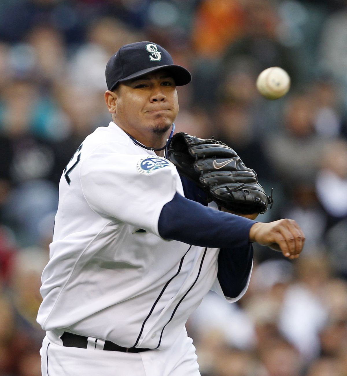 Felix Hernandez gave up one hit over eight innings against the Minnesota Twins. (Associated Press)