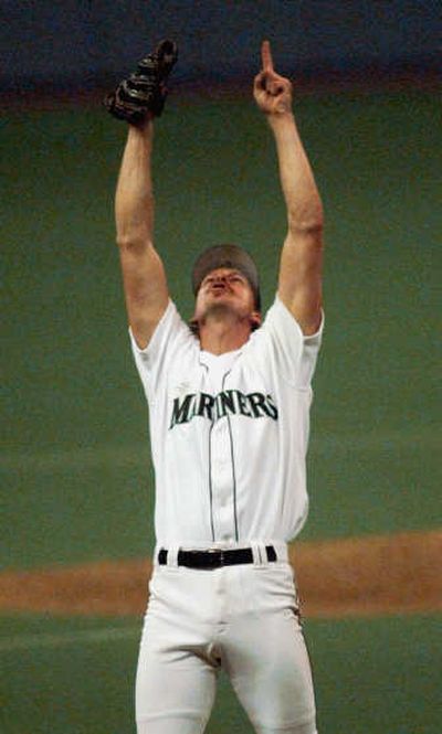 Randy Johnson directed the  Mariners to their first postseason in 1995, pitching the clinching playoff game against the Angels. Associated Press
 (File Associated Press / The Spokesman-Review)