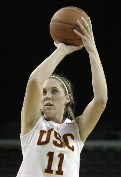 Southern California forward Cassie Harberts lines up a free throw for her 31st point against Washington State in the second half of an NCAA college basketball game at the Pac-10 conference tournament in Los Angeles Wednesday, March 9, 2011. Southern California won, 78-66. (Reed Saxon / Associated Press)