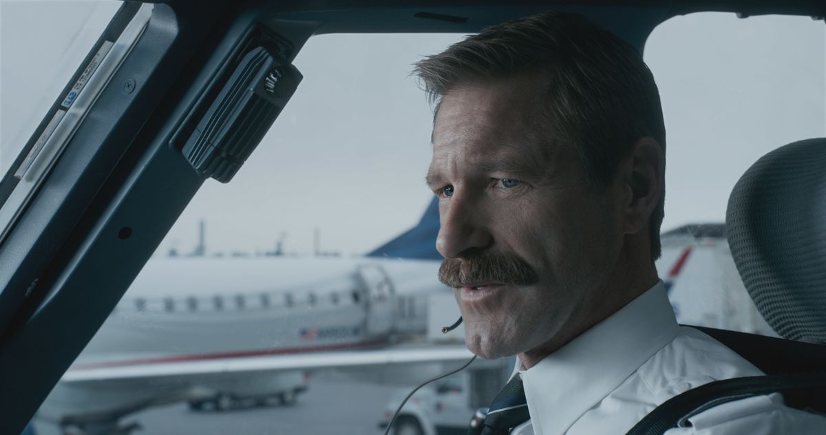 This image released by Warner Bros. Pictures shows Aaron Eckhart in a scene from "Sully." (Warner Bros. Pictures via AP)
