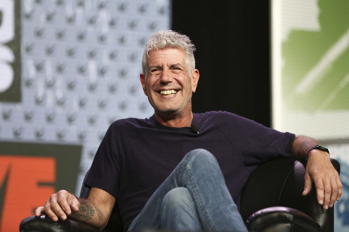 FILE - In this Sunday, March 13, 2016, file photo Anthony Bourdain speaks during South By Southwest at the Austin Convention Center, in Austin, Texas. The revelation that a documentary filmmaker used voice-cloning software to make the late chef Bourdain say words he never spoke has drawn criticism amid ethical concerns about use of the powerful technology. The movie “Roadrunner: A Film About Anthony Bourdain” appeared in cinemas Friday, July 16, 2021, and mostly features real footage of the beloved celebrity chef and globe-trotting television host before he died in 2018.  (Rich Fury)